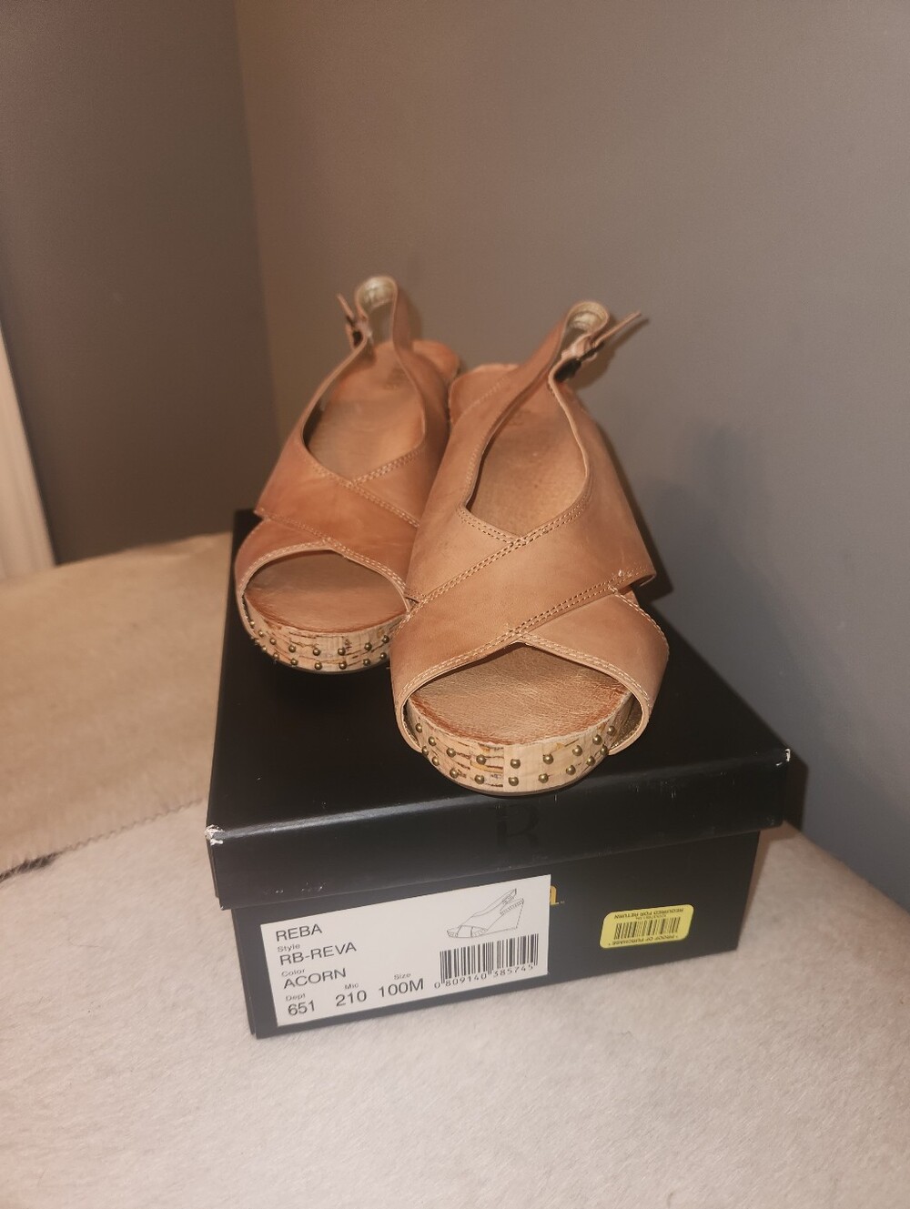 Reba Acorn Brown Studded Open-Toe Wedge Sandal